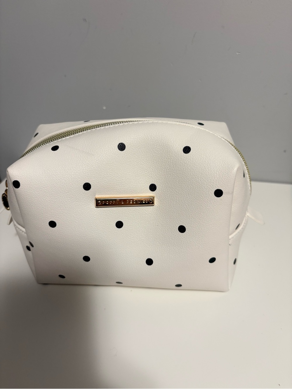 Poppy & Peonies White Cosmetic Pouch with Black Polka Dots